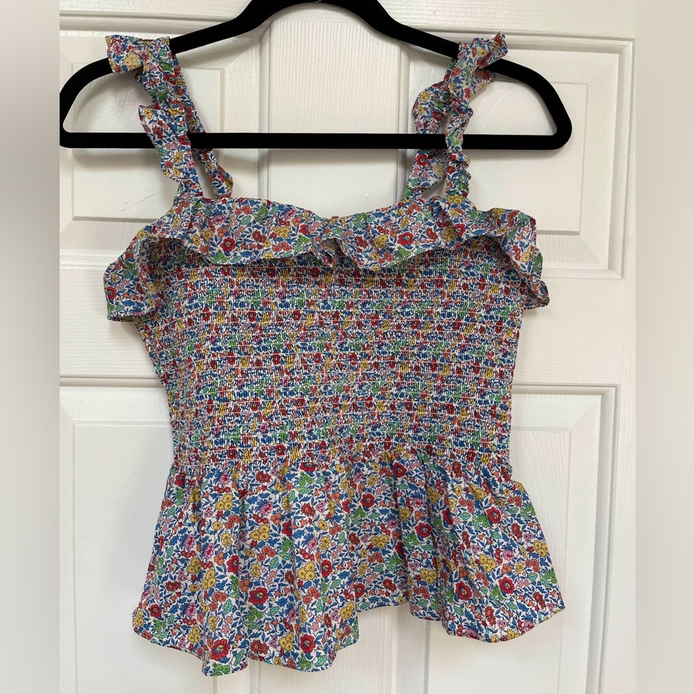 J. Crew Liberty fabric rainbow smocked tank top